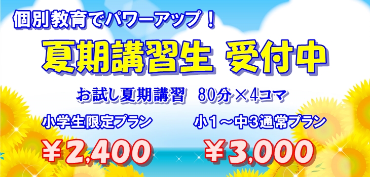 個別教育のロジックの夏期講習は無料コマ多数