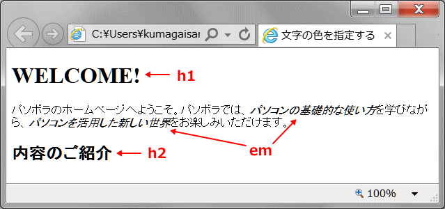 文字色指定のHTML