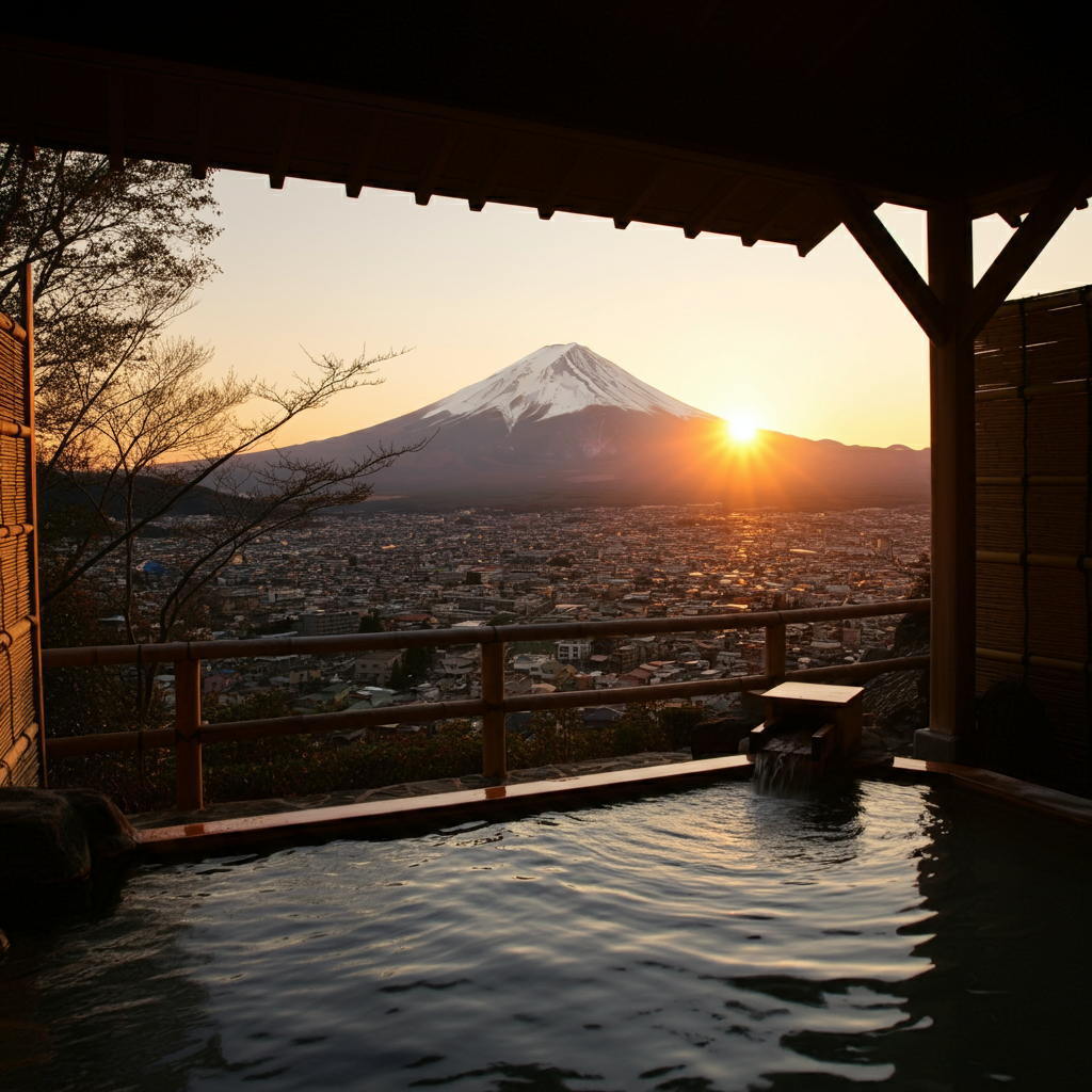 富士に沈む夏の太陽